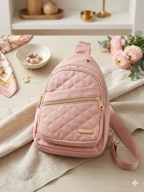 Quilted Pink Crossbody Sling Bag by